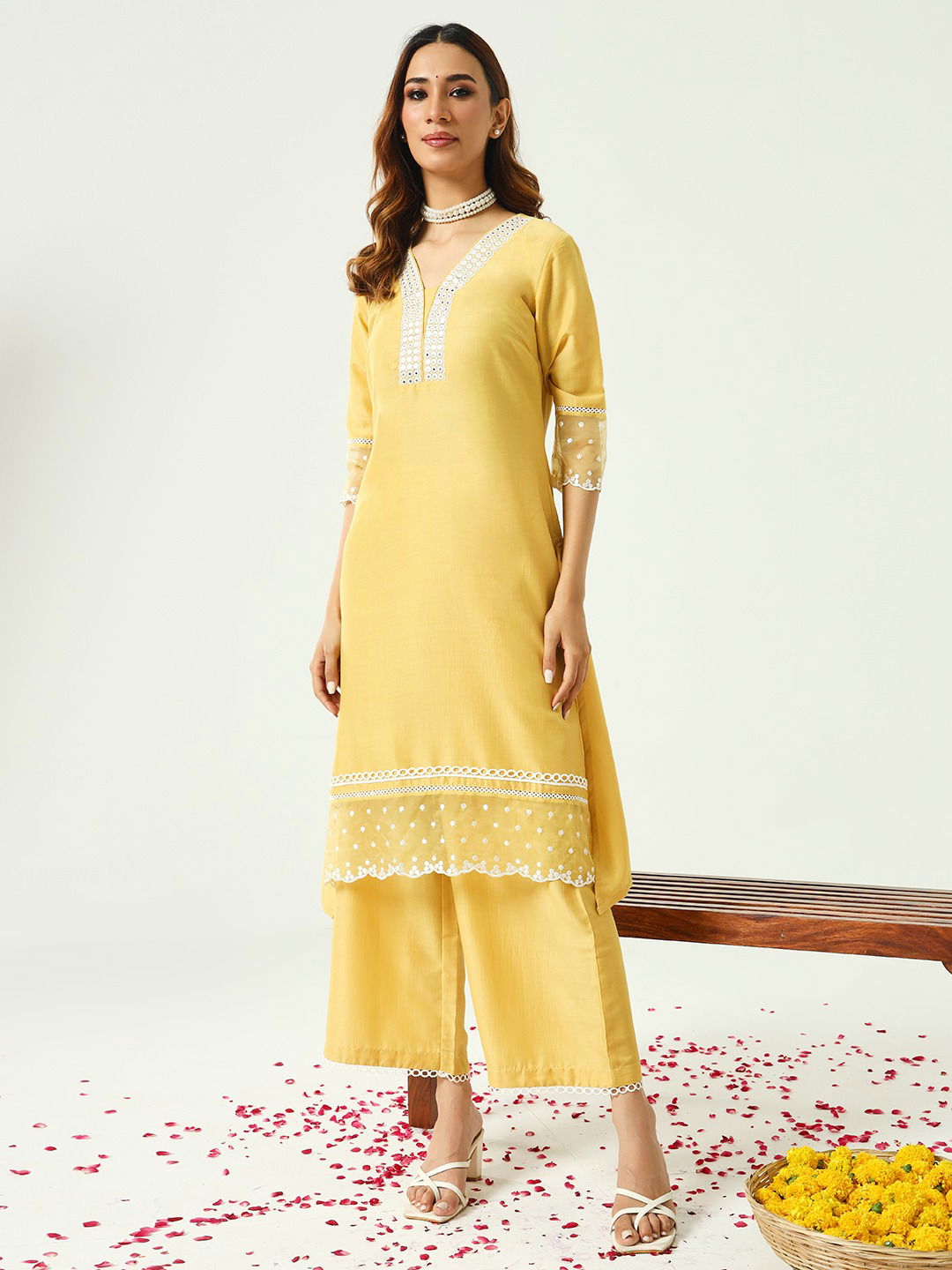 SET0155 Yellow Fiorra Silk Raksha Bandhan Special Kurti With Bottom Dupatta Wholesalers In Surat